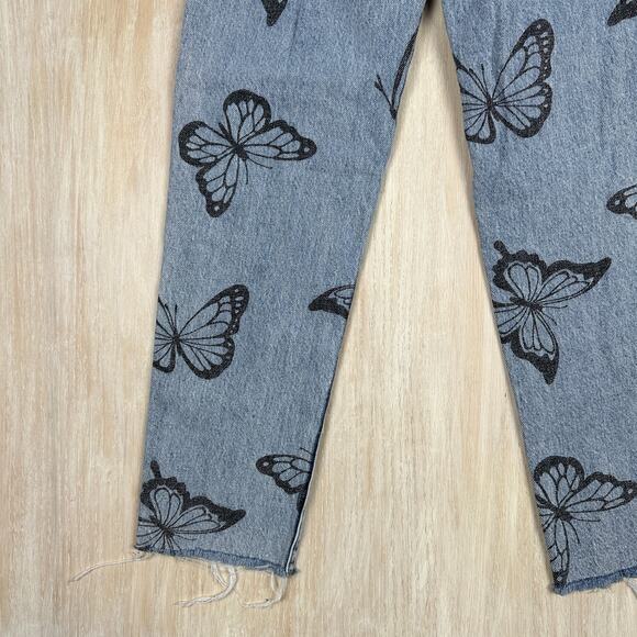Pacsun Butterfly Stamped High Rise Frayed Hem Straight Casual Denim Jeans 23 - Picture 13 of 16